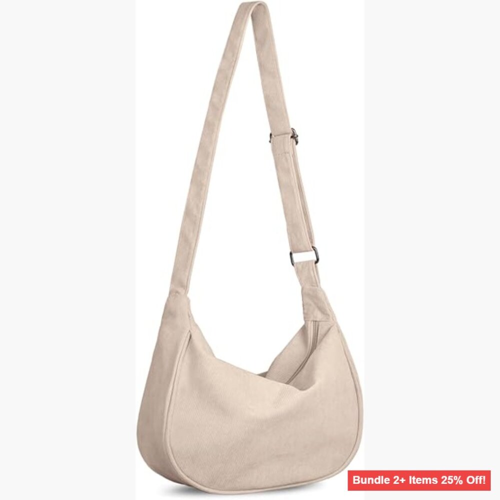 Corduroy Crescent Crossbody Bag Small Hobo Purse Adjustable Strap
